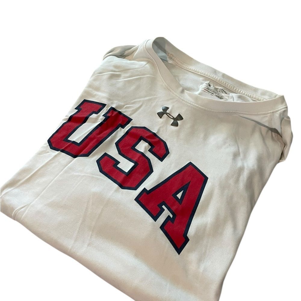Under Armour White Tee with Red USA Graphic